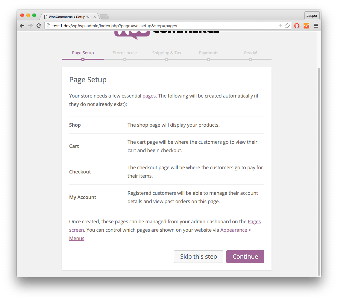 WooCommerce Page Setup