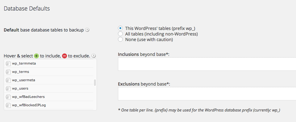 BackupBuddy Database Defaults