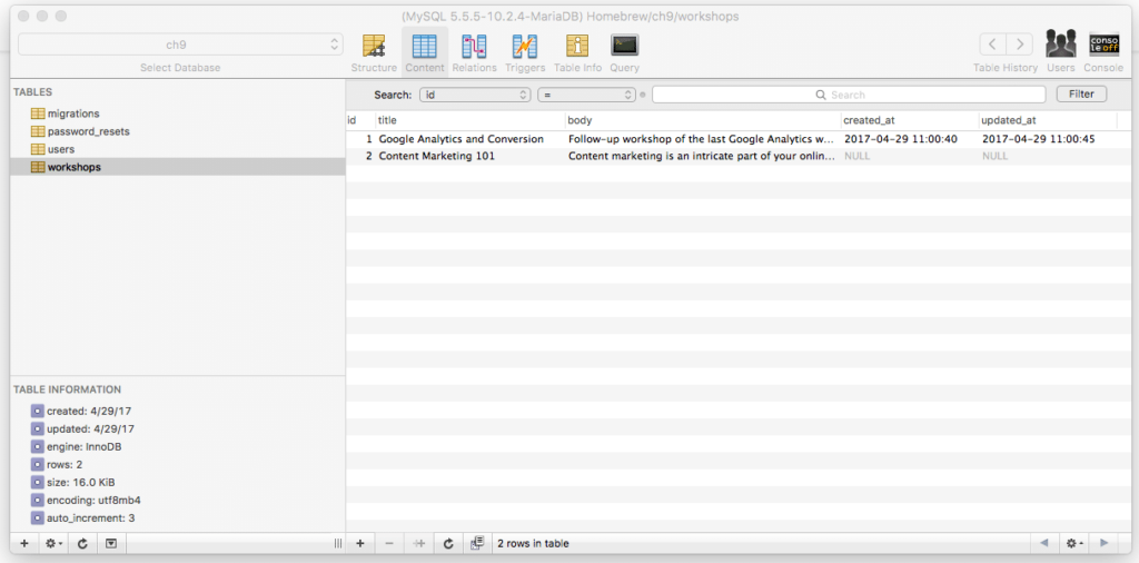 Sequel Pro Table View