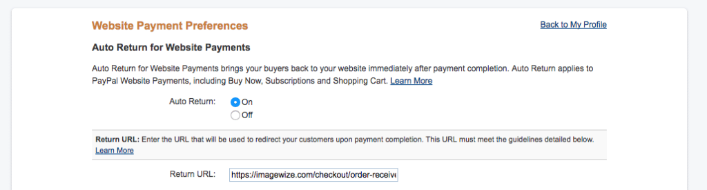 PayPal Auto Return