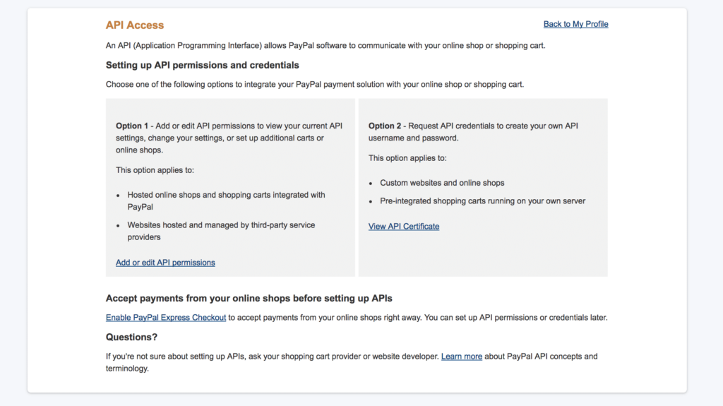 PayPal API Access