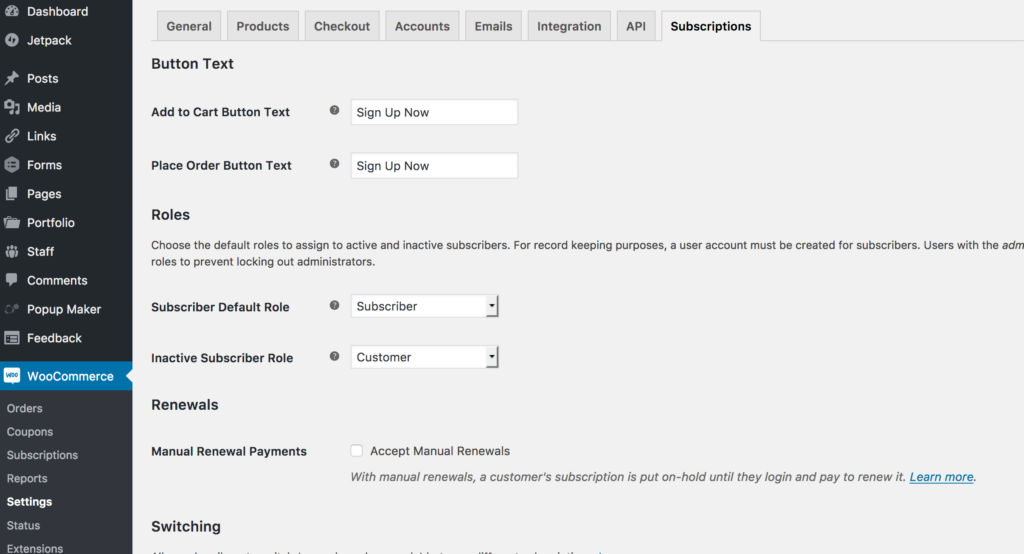 WooCommerce Subscriptions Configuration