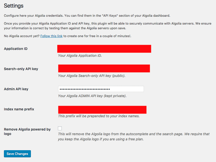 Algolia Settings