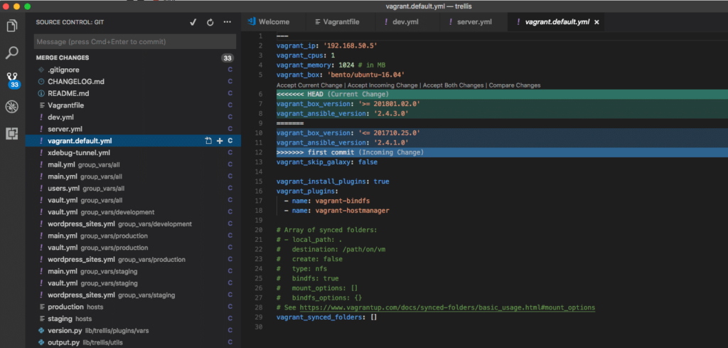 Visual Code Git Merge Conflicts
