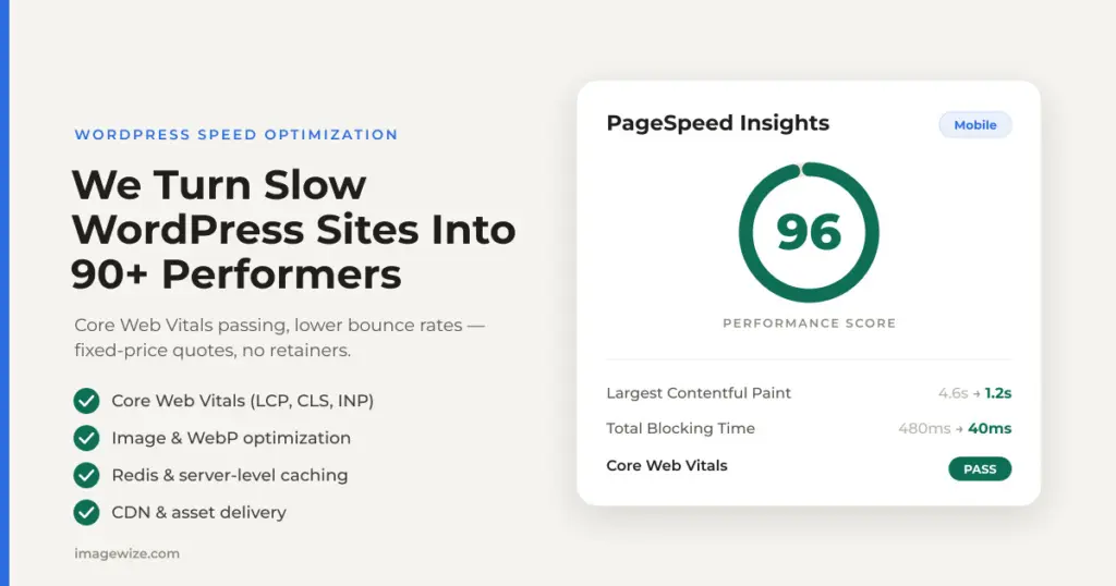 PageSpeed 90+ WordPress speed optimization for small business sites