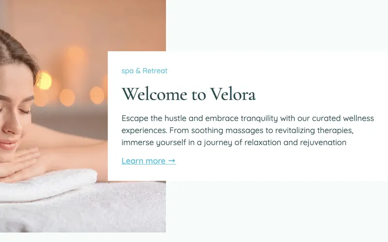 Spa demo homepage with a woman relaxing on a massage table